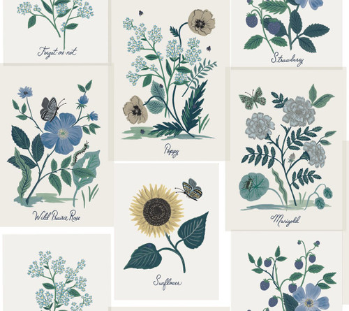 RP7335 Botanical Prints Wallpaper White, Blue from Rifle Paper Co. Second Edition by York Wallcoverings