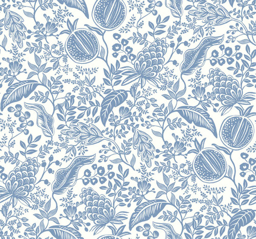 RP7390 Pomegranate Wallpaper White, Blue from Rifle Paper Co. Second Edition by York Wallcoverings