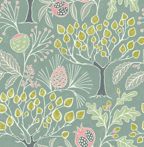 2903-25832 Shiloh Green Botanical Wallpaper Eclectic Style Unpasted Non Woven Material Blue Bell Collection from  A-Street Prints by Brewster