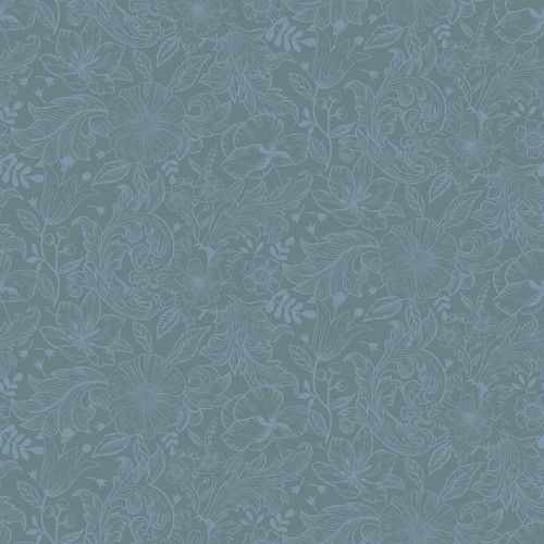 2999-13128 Wilma Floral Block Print Wallpaper in Light Blue Gray Colors with Medley of Leaves Flowers Flowers Botanical Style Non Woven Unpasted Wall Covering by Brewster