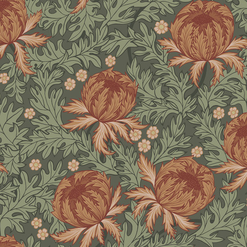 2999-39028 Arthur Thistle Wallpaper in Red Green Colors with Leafy Underbrush Flowers Botanical Style Non Woven Unpasted Wall Covering by Brewster