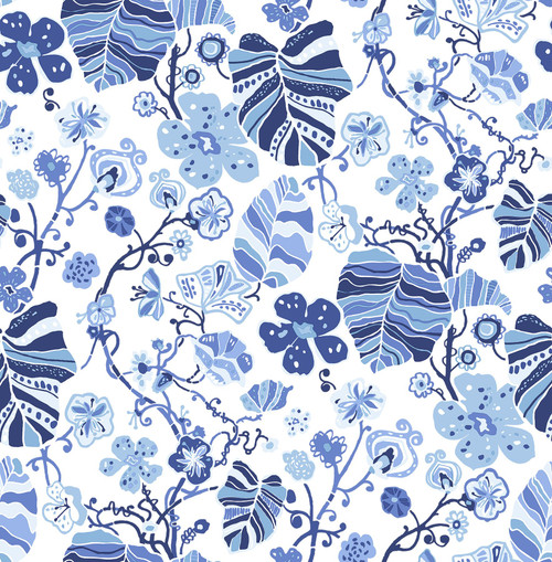 2903-25810 Gwyneth Indigo Floral Wallpaper Kitchen & Bath Style Botanical Theme Unpasted Non Woven Material Blue Bell Collection from  A-Street Prints by Brewster