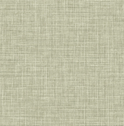 2999-25792 Tuckernuck Linen Wallpaper in Mossy Mid Green White Colors with Soft Dimension Threads Fabric Textures Graphics Style Non Woven Unpasted Wall Covering by Brewster