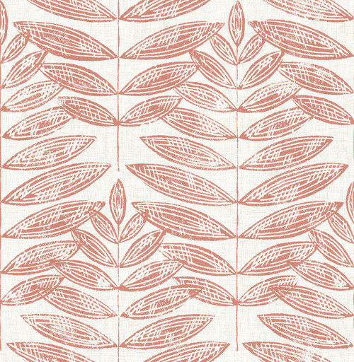 2999-25103 Akira Coral Leaf Wallpaper in Red Color with Bright and Earthy Elegance Leaves Botanical Style Non Woven Unpasted Wall Covering by Brewster