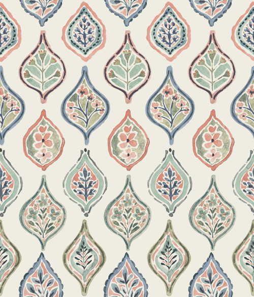 MN1853 Marketplace Motif Wallpaper Off White / Green / Pink from Mediterranean by York Wallcoverings