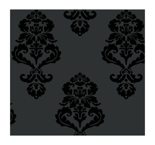York Wallcoverings BL0397 Black and White Resource Library Graphic Damask Wallpaper Blacks