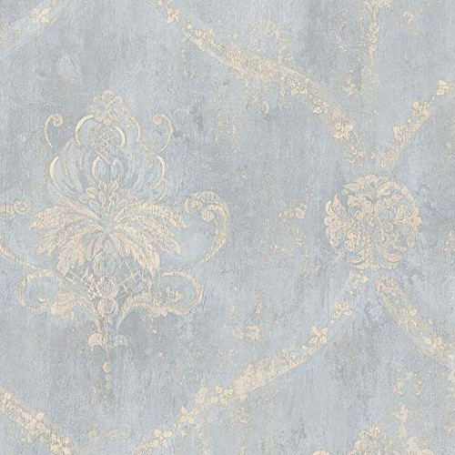 CH22567 Norwall Wallcoverings Manor House Regal Damask Blue Beige Wallpaper