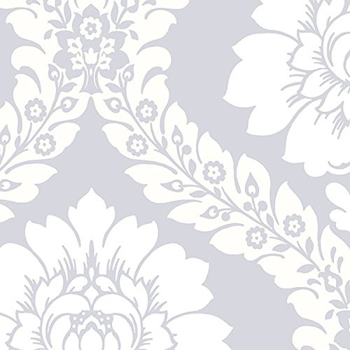 Norwall Shades SH34519 Daisy Damask Wallpaper Metallic Silver, Light Cream