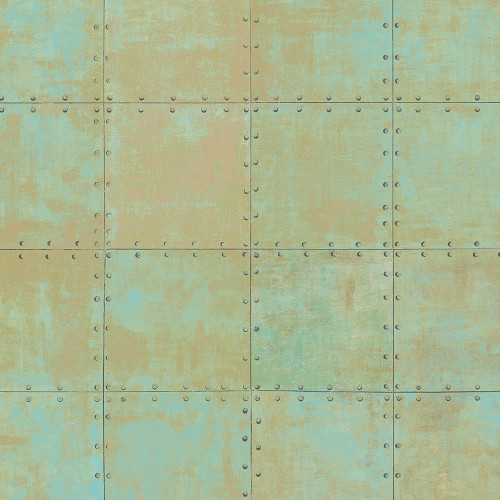 Norwall Wallcoverings LL36225 Illusions 2 Steel Tile Wallpaper Aqua, Green, Metallic Copper