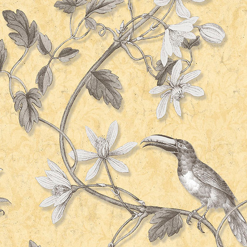 Norwall Manor House MH36531 Toucan Toile Yellow Silver Gray Wallpaper