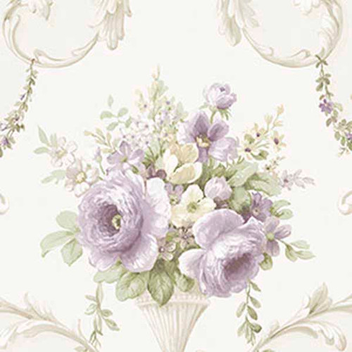 Norwall Wallcoverings Silk Impressions 2 IM36423  In-register Ornamental Floral Wallpaper Beige Purple Yellow