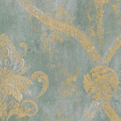 CS27331 Norwall Regal Damask Light Reflective Metallic Gold Aqua Blue Wallpaper