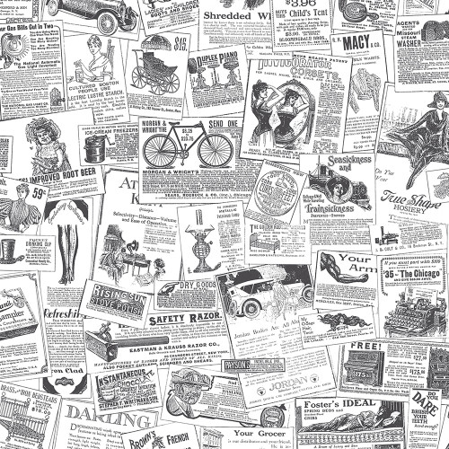 BK32083 Norwall Wallcoverings Fresh Kitchens 5 Newspaper Black Wallpaper