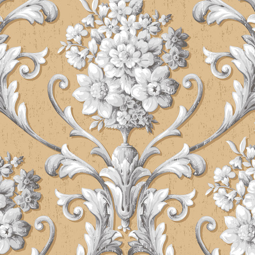 Norwall Wallcoverings Classic Silks 2 CS35623 Floral Damask Wallpaper Metallic Gold, Grey