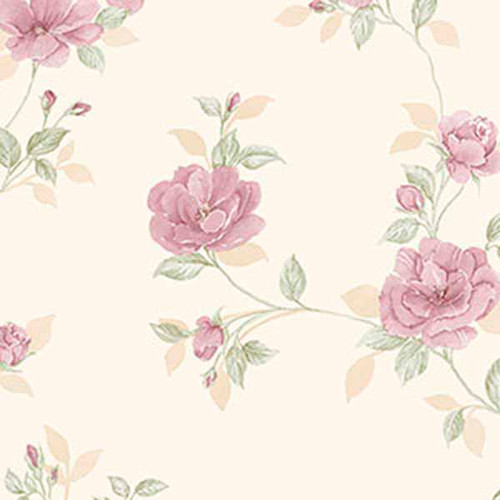 Norwall Wallcoverings Silk Impressions 2 IM36404  In Register Rose Trail Wallpaper Cream Pink Green