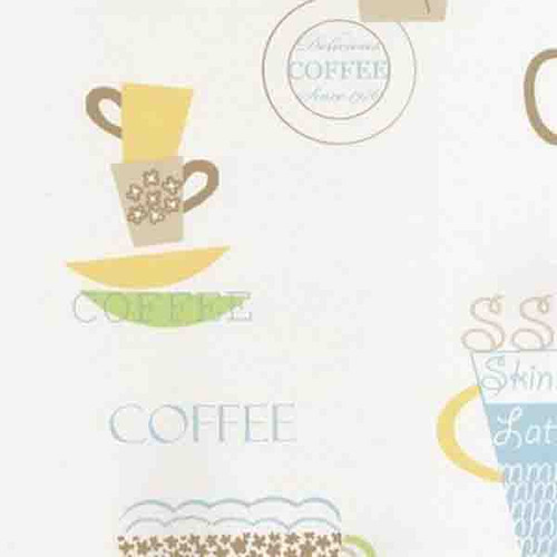 Norwall Wallcoverings  FK34426 Fresh Kitchens 5 Coffee Time Wallpaper Green, Yellow, Brown, Blue