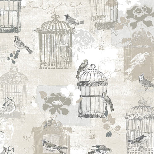 Norwall Wallcoverings KE29946 Kitchen Elements Victorian Birdcage Wallpaper Black, Tan