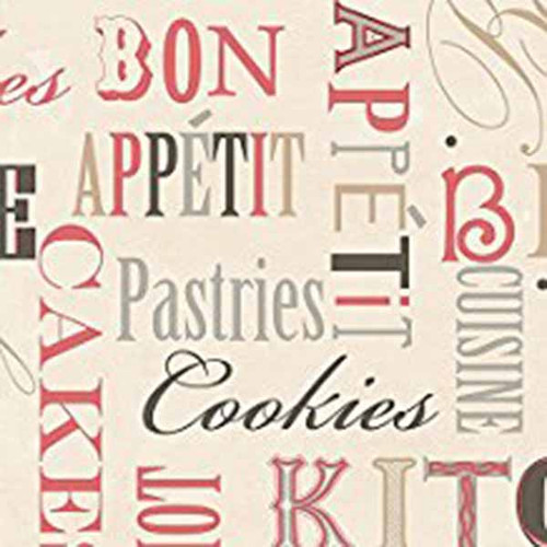 Norwall Wallcoverings KC28542 Fresh Kitchens 5 Kitchen Script Wallpaper Red Beige Metallic Silver