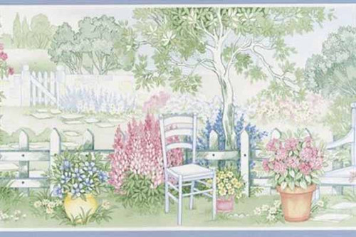 Norwall Wallcoverings  CN73861 Fresh Kitchens 5 Garden Gate Wallpaper Border Blue, Green, Pink