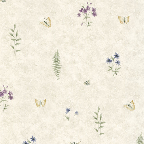 Norwall Wallcoverings SP21157 Kitchen Elements Summer Botanical Sidewall Blue Purple Ivory Wallpaper