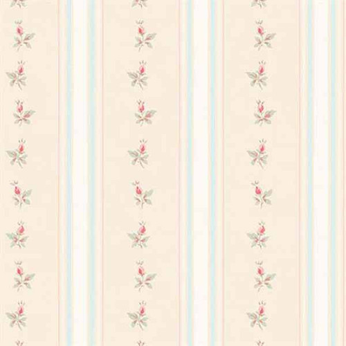 Norwall Wallcoverings AB27642 Abby Rose 3 Shabby Stripe with Roses Wallpaper Cream/Pink/Turquoise