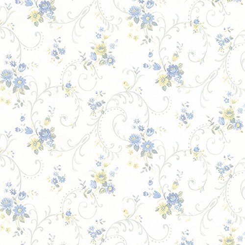 Norwall Wallcoverings Pretty Prints 4 PP27810 Rhiannon Trail Wallpaper Light Blue Yellow