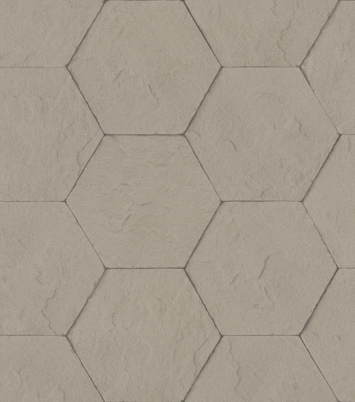 4015-427134 Bascom Stone Hexagon Wallpaper in Light Grey Colors with Raised Ink Stippling Modern Style Wall Covering Non Woven Unpasted Vinyl by Brewster