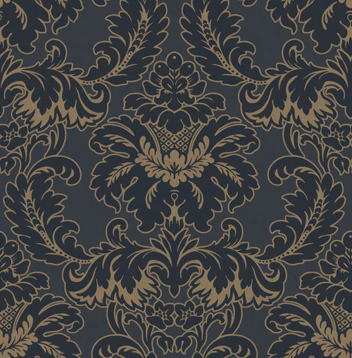 M1704 Windsor Damask Wallpaper in Blue Colors with Design Soft Glamour Traditional Style Non Woven Unpasted Wall Covering by Brewster