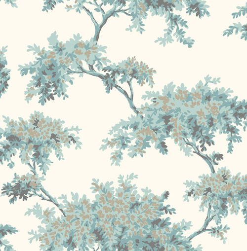 M1673 Ashdown Tree Wallpaper in Teal Aqua Bronze Colors with Glamorous Energy Modern Style Non Woven Unpasted Wall Covering by Brewster