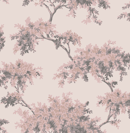 M1670 Ashdown Pink Tree Wallpaper in Rose Gold Mauve Dark Grey Colors with Decor Aesthetic Modern Style Non Woven Unpasted Wall Covering by Brewster