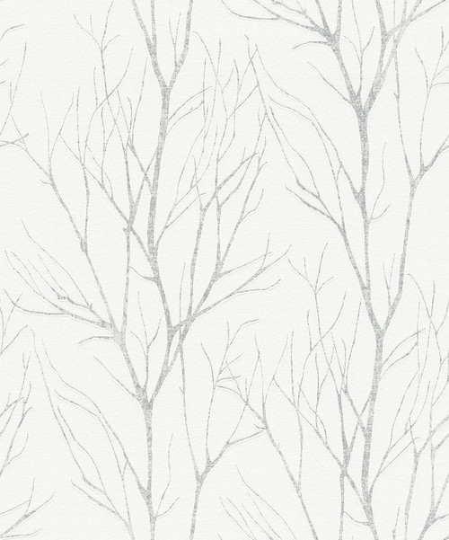 2979-37260-2 Diani Tree Wallpaper in Off White Metallic Colors with Textured Details Glam Style Expanded Vinyl Unpasted Wall Covering by Brewster