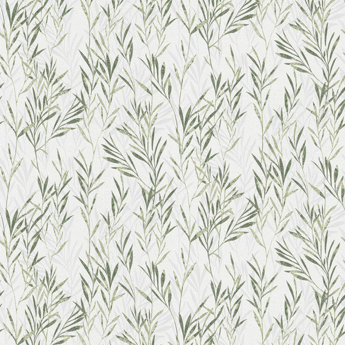 2979-36712-3 Bondi Botanical Wallpaper in Olive Green Off White Colors with Frond Silhouettes Bohemian Style Expanded Vinyl Unpasted Wall Covering by Brewster