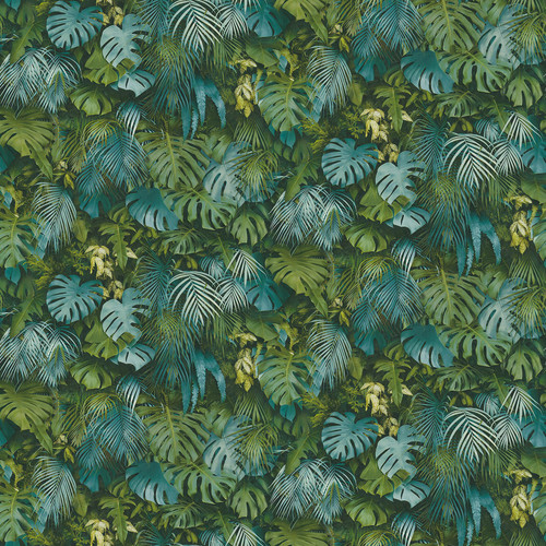 2979-37280-3 Luana Tropical Forest Wallpaper in Blue Green Colors with Banana Leaves Fronds & Palm Leaves Tropical Style Vinyl Unpasted Wall Covering by Brewster