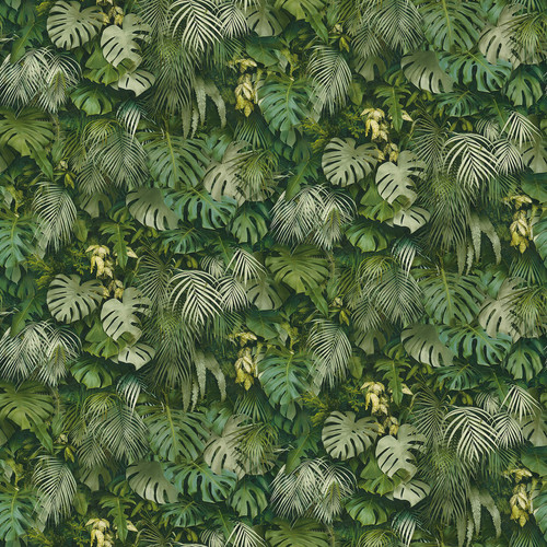 2979-37280-2 Luana Tropical Forest Wallpaper in Green Colors with Vivid Lush Palm Leaves Tropical Style Vinyl Unpasted Wall Covering by Brewster