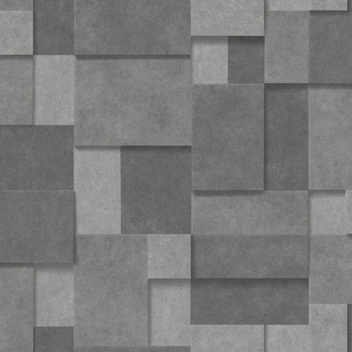 2896-25354 Duchamp Patchwork Metallic Wallpaper in Slate Dark Gray Colors with Rectangle Form Modern Style Non Woven Unpasted Wall Covering by Brewster