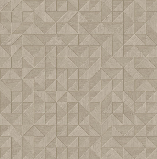 2896-25328 Gallerie Triangle Geometric Wallpaper in Warm Taupe Colors with Woodgrain Detailing Modern Style Non Woven Unpasted Wall Covering by Brewster