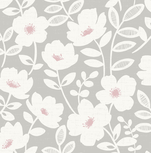 UW24772 Bergman Scandi Flower Wallpaper in Pink Colors with Poppy Silhouettes Blush Details Scandinavian Style Non Woven Paste the Wall Wall Covering by Brewster