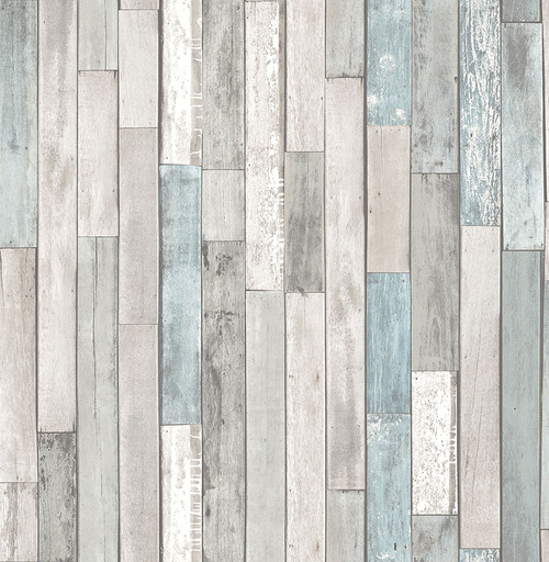 FD23273 Barn Board Thin Plank Wallpaper in Grey Blue Colors with Beachy Faux Wood Wall Coastal Style Non Woven Unpasted Wall Covering by Brewster