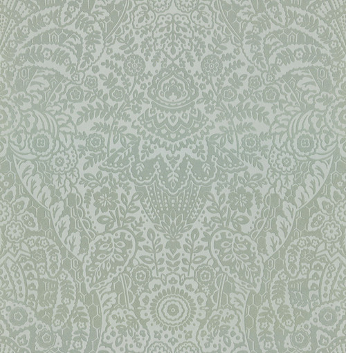 2973-87366 Maris Flock Damask Wallpaper with Illustrative Floral Garden in Silver Grey Colors Glam Style Unpasted Non Woven by Brewster