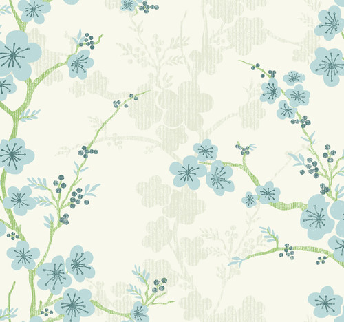 2973-90107 Nicolette Floral Trail Wallpaper with Blossoms Dot Trailing in Light Blue Gray Colors Modern Style Unpasted Acrylic Coated Paper by Brewster