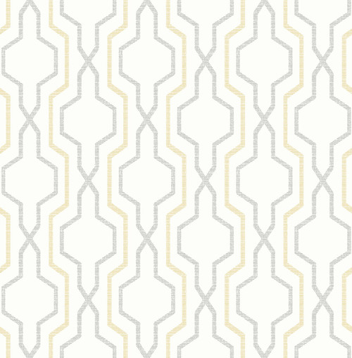2973-90604 Rion Trellis Wallpaper with Geometric Details in Yellow Light Gray Colors Transitional Style Unpasted Acrylic Coated Paper by Brewster