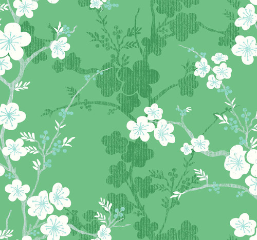 2973-90103 Nicolette Floral Trail Wallpaper with Modern Chinoiserie Design in Light Dark Green Colors Modern Style Unpasted Acrylic Coated Paper by Brewster