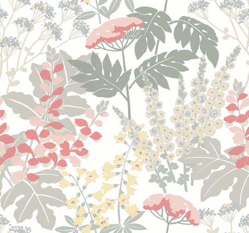 2973-90014 Brie Forest Flowers Wallpaper with Wildflowers Artistically Inked in Pink Gray Blue Colors Modern Style Unpasted Acrylic Coated Paper by Brewster