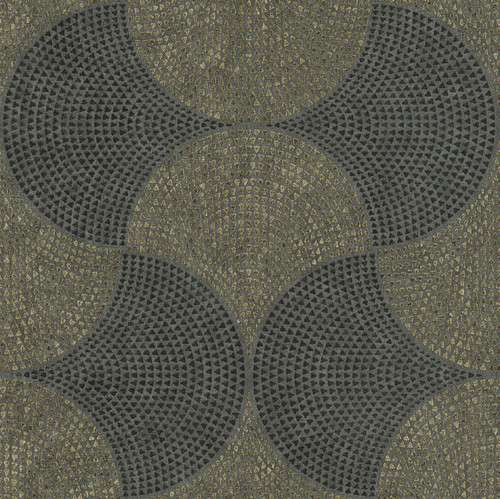 4044-38027-4 Bel Air Fan Wallpaper in Black Gold Colors with Triangle Mosaic Modern Style Unpasted Non Woven Vinyl Wall Covering by Brewster