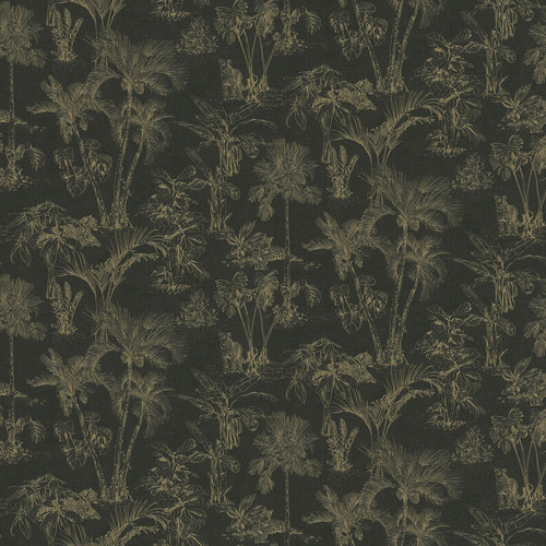 4044-38021-5 Zapata Tropical Jungle Wallpaper in Gold Black Colors with Lush Rainforest Tropical Style Unpasted Non Woven Vinyl Wall Covering by Brewster