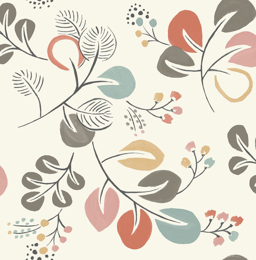 NUS3259 Astrilde Peel & Stick Wallpaper with Whimsical Wonderland in Neutral Gray Red Blue Colors Scaninavian Style Peel and Stick Adhesive Vinyl