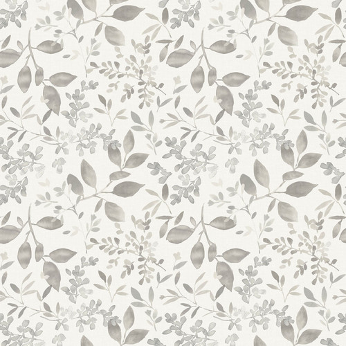 3122-11100 Tinker Grey Woodland Botanical Wallpaper with Painted Leafy Branches in Grey Slate Off White Colors Farmhouse Style Prepasted Acrylic Coated Paper