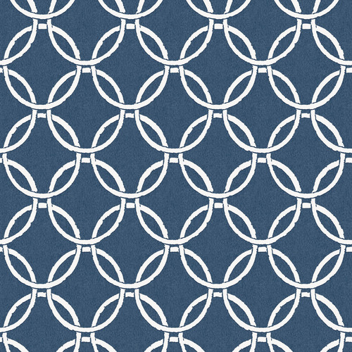 3122-11002 Quelala Navy Ring Ogee Wallpaper with Interlocking Circle Chain in Navy Blue White Colors Modern Style Prepasted Acrylic Coated Paper