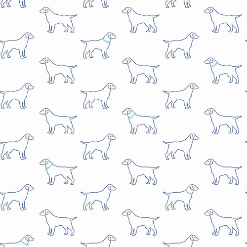 3122-10404 Yoop Off-White Dog Wallpaper with Outlines of Labradors in Off White Blue Colors Modern Style Prepasted Acrylic Coated Paper