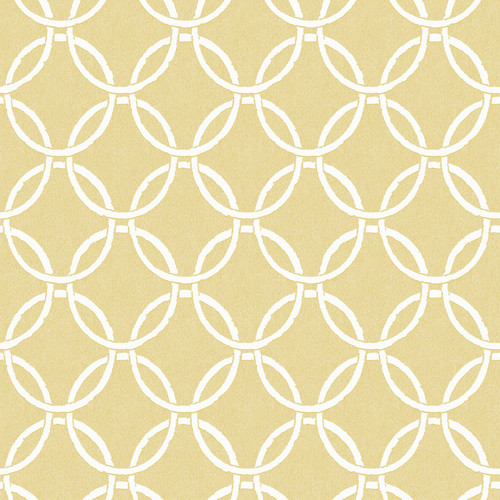 3122-11003 Quelala Yellow Ring Ogee Wallpaper with Interlocking Circle Chain in Yellow White Colors Modern Style Prepasted Acrylic Coated Paper